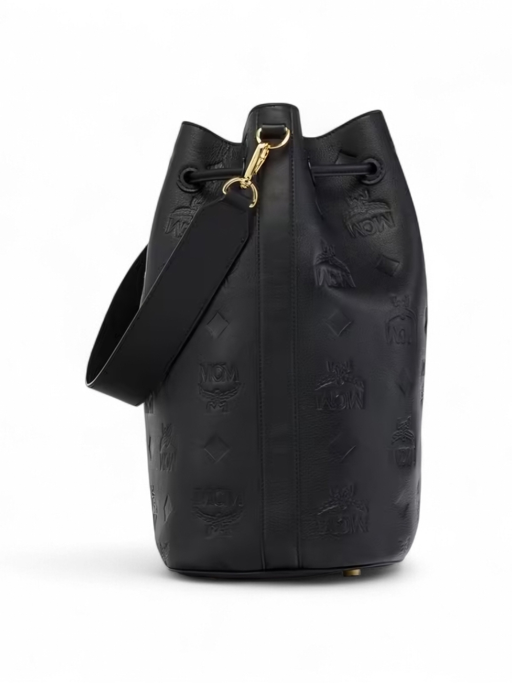 MCM Black Embossed Leather Drawstring Bucket Bag - Picture 3 of 6